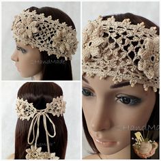 OOAK Irish Lace Crochet Headband Dreadlock Head Wrap beige Boho Wooden Beaded Women Wedding Bridal Cotton Hair Snood #EcoFriendlyCotton #HippieGipsyLace #BohoChicIvory #StretchyHeadband #WeddingBridal #WomensGirlsLadies #ShabbyChicFashion #BeadedHairSnood #SummerGarden #JewelryFlower Adjustable Beige Hair Accessories, Adjustable Beaded Headband For Wedding, Bohemian Handmade Hair Accessories For Wedding, Adjustable Cream Headband, Adjustable Bridal Headband, Handmade Bohemian Wedding Hair Accessories, Handmade Bohemian Hair Accessories For Wedding, Handmade Adjustable Headpieces For Wedding, Beige Headband Headpiece For Summer