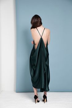 Botanist Silk Charmeuse Dress Pre-draped Silk Evening Dress, Cocktail Maxi Dress With Draped Folds, Silk Draped Slip Dress, Green Draped Silk Maxi Dress, Pre-draped Silk Slip Dress, Spring Silk Dress With Draped Style, Pre-draped Draped Silk Dress For Spring, Spring Pre-draped Draped Silk Dress, Spring Pre-draped Silk Dress