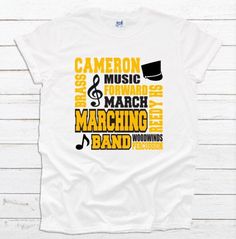 Personalized Marching Band Subway Art shirt Whether you're a competitor showing your team spirit or a fan repping your favorite student athlete, you are sure to love our personalized subway art tees! Tees come in youth and adult sizes in white, light/sport heather gray, and black, however, we have access to many more tee styles (tanks, raglans, women's fit, etc) and colors than we have listed so please inquire if you can't find what you're looking for! T-shirt info: -Lettering is done in commerc Subway Design, Marching Band Shirts, Art Tees, Wrestling Shirts, Band Tee Shirts, Vinyl Personalized, U Bahn, Student Athlete, Art Shirt