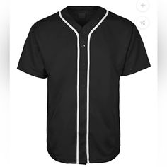 Full Button-Down Closure - White Accent Band Design On Front - Great For Groups : School Uniforms, Baseball Team, Easy To Customize. - Regular Fit - 60% Cotton, 40% Polyester - Machin Wash Cold - Imported Sporty Black Baseball Jersey With Baseball Collar, Black Cotton Baseball Jersey For Sports, Casual Black Baseball Jersey For Sports Events, Black Cotton Sporty Baseball Jersey, Casual Black Baseball Jersey, Black Short Sleeve Baseball Jersey For Sports, Black T-shirt With Baseball Collar For Sports, Black Crew Neck Casual Baseball Jersey, Black Sports Top With Baseball Collar