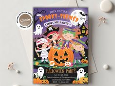 spooky kids' costume party with this editable Halloween invitation template. Easily customize this Canva template to craft the perfect Halloween party invite for your event. Please visit my shop for Variety of Design go to Halloween Category; https://printsmomph.etsy.com What comes with this purchase? One PDF file with the following contents: - the Canva template link Features of the product: - The template measures 5 by 7 inches. - FREEBIES Back design 5 x 7, and 2.75 x 4 for thank you card -Do Halloween Invitations Kids, Printable Halloween Invitations, Halloween Invitation Template, Halloween Party Invite, Perfect Halloween Party, Halloween Party Printables, Schrift Design, Invitation Halloween, Halloween Invitation