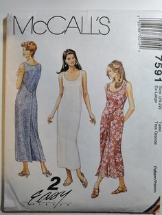 three women's dresses are shown in two different styles