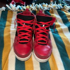 Found At Thrift Store Tried To Clean Them, Never Worn Them University Red Leather Lace-up Jordan Shoes, University Red Lace-up Jordan Shoes, Red Lace-up Basketball Shoes With Boost Midsole, Red Mid-top Jordan Shoes With Laces, Red Low-top Basketball Shoes With Laces, Casual Red High-top Jordan Shoes, Red Lace-up Jordan Sports Shoes, Red Mid-top Lace-up Sneakers, Red Lace-up Jordan Shoes For Sports