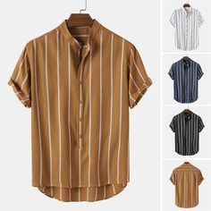 Similar Items Description Size:S,M,L,XL,2XL,3XL Fabric Material:100%Polyester Suitable Type:Fit Style:Basics Occasion:Leisure Pattern:Stripe Thickness:Moderation Colour:Black,White,Khaki,Navy Product Description:Men's Stripe short sleeve tops. Package Included: 1 * Tops Please note: Thanks to your understanding, the size may be 2 cm / 1 inch inaccurate due to manual measurements. Size Shoulder Bust Sleeve length Length US/UK/AU Size cm inch cm inch cm inch cm inch S 46cm 18.11ʺ 108cm 42.52ʺ 24cm Mens Striped Shorts, Collarless Shirt, Men's Ethnic Wear, Style Basics, Mens Stripes, 2022 Fashion, Men Summer, Striped Short, Mens Vintage