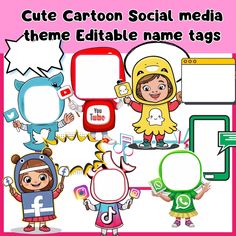 cute cartoon social media theme editable name tags for your child's facebook page