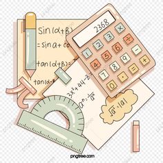 a calculator, ruler, and pencil on top of paper