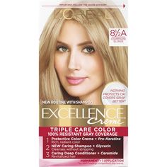 Your Excellence just got better. Introducing the New Triple Care Grey Coverage Hair Dye routine that deeply cares for your hair, and with 100% gray hair coverage for all hair types, even on stubborn greys. Excellence hair dye for gray hair color creme is formulated with Pro-Keratine complex that protects as it colors. The new salon inspired after color shampoo is formulated specifically to be used right after rinsing out your Excellence coloring mix. It delicately cleanses the scalp and hair of Champagne Blonde Hair, Caring For Colored Hair, Hair Dye Shampoo, Grey Hair Coverage, Nails Brown, Covering Gray Hair, Champagne Blonde, Gorgeous Hair Color, Temporary Hair Color