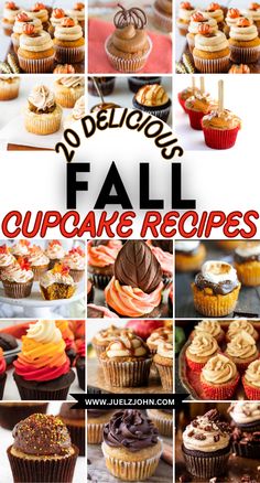 a collage of cupcakes with the words delicious fall cupcake recipes