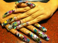 Long Long Nails, Long Curved Nails, Very Long Nails, Finger Nail Art Designs, Long Red Nails, Nail Bling, Crazy Nail Designs