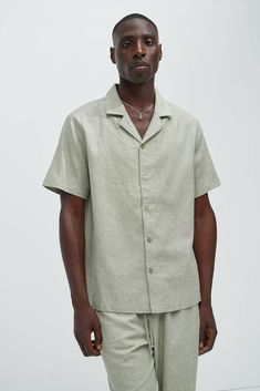 Available In Green, Ice Blue, White, Stone, Oatmeal, Blue and Black Fold Down Collar Front Button Closure Chest Pockets Short Sleeve 55% Linen, 45% Cotton Pair With "Bahamas Linen Cargo Shorts" Pair With " Bahamas Linen Shorts" Pair With " Bahamas Linen Pants" Imported | Mens Bahamas Linen Shirt in Green size Large by Fashion Nova Khaki Linen Short Sleeve Tops, Khaki Linen Collared Shirt, Casual Flax Button-up Top, Casual Flax Color Top With Spread Collar, Casual Flax-colored Top With Spread Collar, Casual Flax Top With Spread Collar, Beige Tops With Lapel Collar And Relaxed Fit, Casual Flax-colored Top With Button Closure, Casual Flax Top With Button Closure