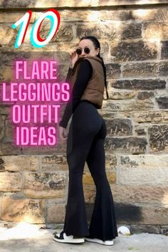 Boot Cut Yoga Pants Outfit, Flare Leggings Outfit, Leggings Outfit Ideas, Bell Bottom Leggings, Black Flared Leggings, Simple Tank Tops, 70s Inspired Fashion, Leggings Outfit