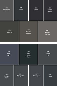 the different shades of gray and black paint in one color, each with their own name