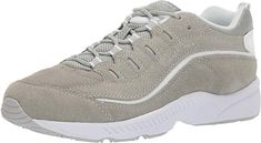 Easy Spirit Romy Comfortable Gray Lace-up Running Shoes, Functional Lace-up Sneakers With Arch Support, Comfortable Gray Walking Shoes With Ortholite Insole, Comfortable Breathable Gray Sneakers, Comfortable Functional Sneakers For Walking, Ergonomic Casual Running Shoes For Walking, Comfortable Athleisure Sneakers For Walking, Comfortable Ortholite Insole Sneakers For Walking, Comfortable Walking Sneakers With Ortholite Insole