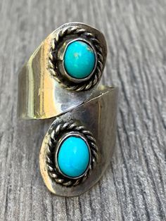 Native American Ring  1  1/8 inch high 1/2 inch wide Ring size 6 Vintage Turquoise Promise Ring, Turquoise Vintage Promise Ring, Adjustable Turquoise Oval Rings, Southwestern Style Adjustable Open Ring, Vintage Wide Band Adjustable Ring, Vintage Adjustable Wide Band Ring, Vintage Turquoise Open Ring Adjustable, Vintage Adjustable Turquoise Open Ring, Vintage Blue Open Ring