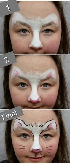 Easy 3 Step Kitty - Facepaint.com Cat Face Paint Easy, Cat Face Makeup, Kitty Face Paint, Black Face Paint, White Face Paint