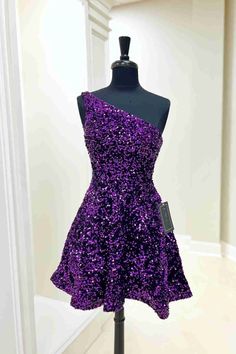 A-Line Short Royal Blue Sequins Homecoming Dress Purple Hoco Dress, Royal Blue Hoco Dress, Lavender Prom Dress Long, White Prom Dress Short, Royal Blue Homecoming Dress, Purple Hoco, One Shoulder Homecoming Dress, Lavender Prom Dresses, 2 Piece Prom Dress