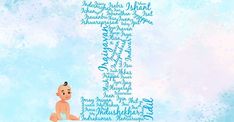 a baby is sitting on top of a cloud with words written all over the place