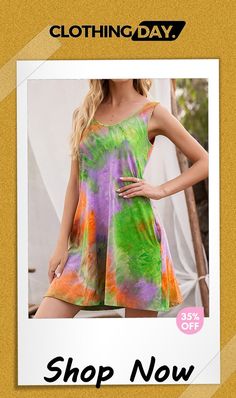 Women's Modish Sleeveless Crewneck Tie-dye Suspender Dress Casual Tie Dye Mini Dress, Spring Tie Dye Sleeveless Sundress, Sleeveless Tie Dye Summer Dress, Summer Sleeveless Tie Dye Dress, Summer Tie Dye Sleeveless Mini Dress, Sleeveless Tie Dye Mini Dress For Summer, Spring Sleeveless Tie Dye Mini Dress, Summer Sleeveless Tie Dye Mini Dress, Casual Tie-dye Sleeveless Sundress