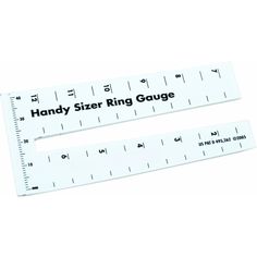 two rulers with the words handy sizer ring gauge on each side and one measuring ruler in