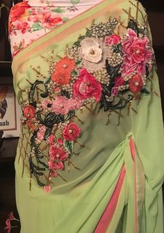 Khan Saab Boutique Designer Georgette Carnation Saree: Deshi Besh. Boutique Saree, Green Carnation, Readymade Saree, Jamdani Saree, Weekend Party, Shop Boutique, Clothing Websites, Boutique Design, Beautiful Saree