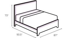 the bed frame is shown with measurements for it