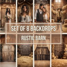 a set of 8 rustic barn photoshopped with the text, set of 8 backdrops