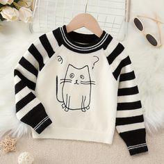 O envio mais rápido. O melhor serviço Elegant Girl, Long Sleeve Jumper, Cat Pattern, Knitted Pullover Sweaters, Printed Sweater, Winter Casual, Cat Print, Striped Knit, Knitted Pullover