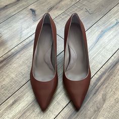 Brand New In Box. Size 8.5. Color Cognac. Elegant Brown Wedge Heels, Brown Court Shoes With 4-inch Heel For Office, Brown 4-inch Heels For Workwear, Shoes Brand, Shoe Brands, Cognac, Shoes Women Heels, Banana Republic, Shoes Heels