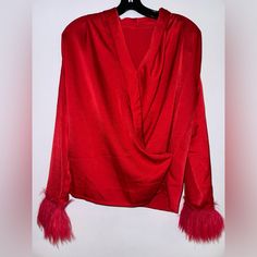 Silky Red Long Sleeve Top Never Worn. In Perfect Condition. Red Winter Blouse For Party, Red Winter Party Blouse, Trendy Red Winter Blouse, Red Long Sleeve Top, Red Long Sleeve Tops, Bow Detail Dress, Tunic Tank Tops, Red Long Sleeve, Concert Tees