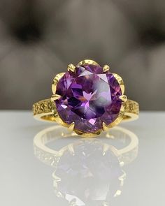 Wedding Rings Solitaire, February Birthstone, Women Ring, February Birth Stone, Flower Ring, Amethyst Ring, Birthstone Ring, Purple Amethyst, Solitaire Ring