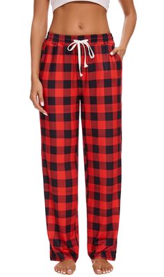 PRICES MAY VARY. Material: Women pajama pants made from a soft fabric that is both comfortable and stylish, great for all year use and easy to care for Fit: The elastic waistband provides a snug fit without being too tight, and the drawstring allows for a comfortable and customizable fit Pockets: Long women's pajama bottoms suitable for wearing all year round, two pockets are roomy enough to hold your phones and keys Versatile: These soft pajamas pants are lightweight and stretchy for sleepwear Red Plaid Pajama Pants, Pajama Pants Plaid, Plaid Pj Pants, Womens Pajama Pants, Holiday Flannel, Soft Pajama Pants, Stylish Pajamas, Christmas Pajama Pants, Pajama Bottoms Womens