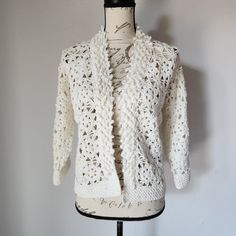 Haiku Crochet Open Front Cardigan 3/4 Sleeve 100% Cotton White Condition Is Pre-Owned In Great Condition No Rips, Tears Or Holes. Please Note: Don't Go By Size Number. Do Check Measurements Listed Below To Determine If The Item Will Fit. Actual Measurements: Approximately (Laying Flat). -Shoulder To Shoulder: 21 Inches (Shoulder Seam To Shoulder Seam) -Sleeve Length: 14 Inches (Shoulder Seam To Cuff) -Armpit To Armpit: 23 Inches (Chest Measurement) -Length: 21 Inches (Collar To Bottom Seam) The White 3/4 Sleeve Winter Sweater, Spring Cream Crochet Cardigan, White Shrug For Spring Layering, Casual White Cardigan With 3/4 Sleeve, Casual White 3/4 Sleeve Cardigan, White Crochet Cardigan For Spring, White 3/4 Sleeve Fall Cardigan, White 3/4 Sleeve Cardigan For Fall, Cream Long Sleeve Cardigan With Crochet Lace