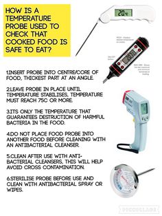 an advertisement with instructions on how to use a thermometer for food and drink