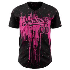 Custom Black Pink 3D Pattern Design Dripping Splatter Art Authentic Baseball Jersey 3d Pattern Design, Jersey Uniform, Splatter Art, Baseball Jersey Men, Design Jersey, Pink 3d, St. Patricks Day, Orange Texas, Uniform Shirts