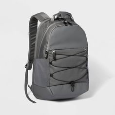 Sporty 19" Backpack Gray/Black - All In Motion™️ Gray Waterproof Backpack For Outdoor, Gray Backpack For Outdoor Activities, Gray Nylon Backpack For Outdoor, Nylon Backpack With Water Bottle Pocket For Trip, Gray Backpack With Zipper Closure For Outdoor Activities, Outdoor Gray Backpack With Zipper Closure, Gray Outdoor Backpack With Zipper Closure, Functional Gray Backpack For Sports, Functional Gray Sports Backpack