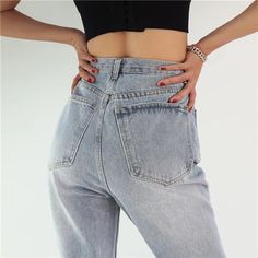 Straight Jeans for Women Irregular Clothes Plus Size Mom Button Denim – lastrafashion Gray High-waist Baggy Jeans, Gray Non-stretch Jeans For Summer, Non-stretch Gray Jeans For Summer, Gray Bottoms With Button Closure For Spring, Trendy Solid Jeans With Button Closure, Irregular Clothes, Plus Size Mom, Clothes Plus Size, Vintage Swimwear