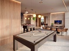 a pool table in the middle of a room