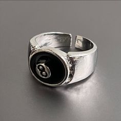 Y2k 2000s Vintage Retro Style 8 Ball Chrome Silver Ring These Rings Are Unisex! Size Can Be Adjusted Brand New Casual Silver Ring, Masc Rings, Tvd Shifting, Fire Accessories, Hipster Rings, Shifting Motivation, Thrift Style, Y2k Rings, Gold Band Wedding Ring