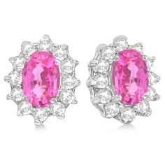 Oval Pink Sapphire & Diamond Accented Earrings 14k White Gold 2.05ct - CBE497 Sapphire Stones, Sapphire And Diamond Earrings, Princess Kate Middleton, Colorless Diamond, Zodiac Pendant, Lady Diana, Princess Kate, Sapphire Stone, Precious Gemstones