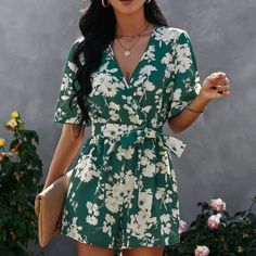 Size L Bust 40.16 Length31.89 Waist 29.92 Hip 45.67 Size Xl Bust 42.52 Length 32.68 Waist 32.28 Hip 48.03 Material: Polyester Waist: High Waist Fit Type: Straight Gender: Women Jumpsuit Shorts, Chiffon Jumpsuit, Short Sleeve Jumpsuit, Womens Summer Shorts, Belted Romper, Surplice Dress, Short Sleeve Jumpsuits, Jumpsuit With Sleeves, Floral Romper