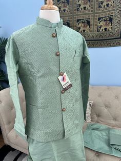 **Visit our store for full collection: https://www.etsy.com/shop/DesiGiftsUSA ** * This 3 Piece Kurta Pajama Set is a luxurious choice for special occasions. It features a stylish Embroidered Sequins Jacket, Kurta and Trouser pant. Get ready to impress in this classic and timeless attire! * Feel confident and look your best with Kurta Pajama with Jacket style Set * Ready to wear for any occasions such as Diwali, House Warming, Pooja, Ramadan, Eid. * Kurta color : Pista Green shade (See item pic Traditional Long Sleeve Pant Set With Zari Work, Silk Sets With Chikankari Embroidery And Long Sleeves, Pista Green Long Sleeve Cotton Sets, Green Long Sleeve Pant Set For Eid, Traditional Green Pant Set With Resham Embroidery, Traditional Embroidered Green Pant Set, Traditional Long Sleeve Pant Set, Festive Chanderi Pant Set With Long Sleeves, Fitted Green Chanderi Bandhgala