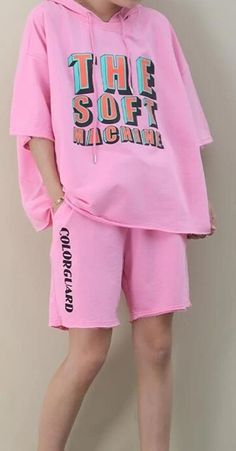 Hooded Women Summer Loose Print Shirts And Loose Women Shorts Legs Women Suits Casual Pink Linen Shorts, Oversized Pink Casual Bottoms, Linen Shirts Women, Women Suits, Women's Suits, Women Shorts, Silk Linen, Cotton Suits, Short Legs