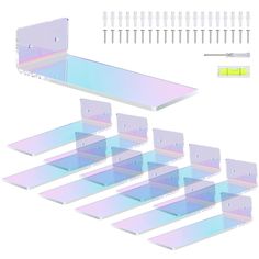 an array of different colored objects are arranged in the shape of rectangles and squares