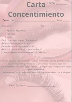 Carta concentimiento version lashista Beauty Studio Ideas, Eye Lash Design, Eyelash Studio, Pink Salon, Beauty Room Salon, Lashes Tutorial, Lash Quotes, Eyelash Technician, Studio Makeup