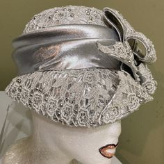 Silver Lace Over Silver Lam’e Cloche, Adorned With Silver Beads. See Pics And Please Take Time To Look At All Of The Hats In My Collection. Elegant Silver Hat For Evening, Elegant Evening Holiday Hats, Summer Party Hats Embellished, Summer Party Embellished Hats, Kentucky Derby Party Hat Embellished, Kentucky Derby Party Embellished Hat, Embellished Evening Hats, Elegant Silver Embellished Hats, Elegant Fitted Lined Hats