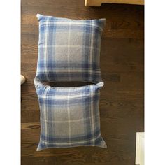 Pair of blue and gray plaid pillows. 24"x24". Duck filled inserts included. Used only for a photoshoot. High quality polyester fabric that resembles wool/wool flannel. Used once for a photoshoot. Hines of Oxford brand. Plaid Pillows, Plaid Pillow, Oxford Blue, Wool Flannel, Gray Plaid, Blue Gray, Blue Grey, Polyester Fabric, Oxford