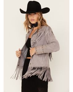 Idyllwind Women's Studded Fringe Suede Jacket, Lavender Grunge Dress 90s, Grey Leather Jacket, Suede Fringe Jacket, Heart Women, Fringe Jacket, Cow Girl, Suede Fringe, Coats Jackets Women, Vintage Coat