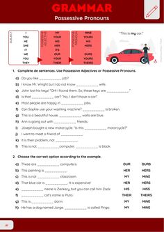 a red car is shown with words and phrases in the form of an english language