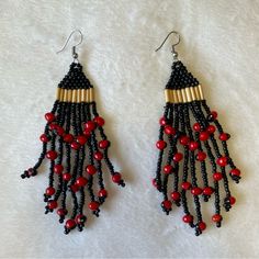 Beautiful Long Peruvian Earrings Made With Natural Sacred Seeds That Offer Protection And Guidance From Bad Vibes And Energy. These Seeds Are From Trees That Are Considered Sacred Will Nurture Your Spiritual Side And Support Your Journey Of Awakening. Ethnic Earrings Bohemian Earrings Spiritual Earrings Protection Earrings Summer Earrings Traditional Red Earrings With Black Beads, Red Beaded Drop Earrings With Latkans, Red Drop Earrings With Latkans, Red Beaded Earrings With Latkans For Gift, Red Earrings With Black Beads As Gift, Red Earrings With Black Beads For Gift, Spiritual Earrings, Peruvian Earrings, Beaded Earrings Native