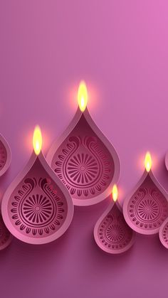 happy diwali greeting card with lit candles on purple background for diwali festival